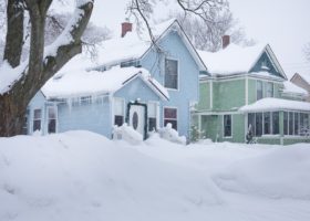 Winter Ice House Neighborhood Snow Homes Blue